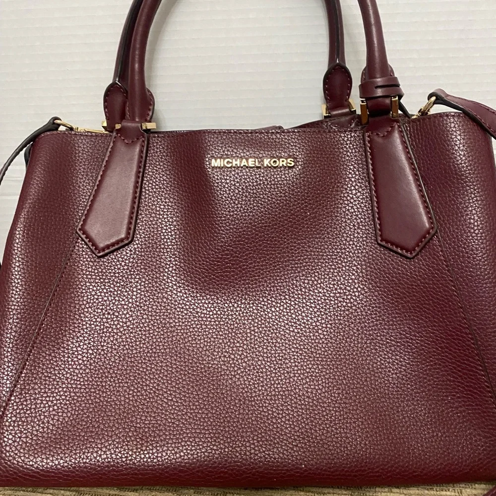 Michael Kors Maroon Leather Satchel with Gold Hardware